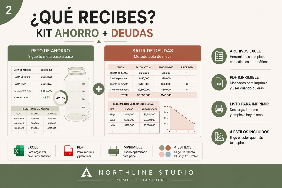 Kit Ahorro + Deudas | Excel + PDF Imprimible